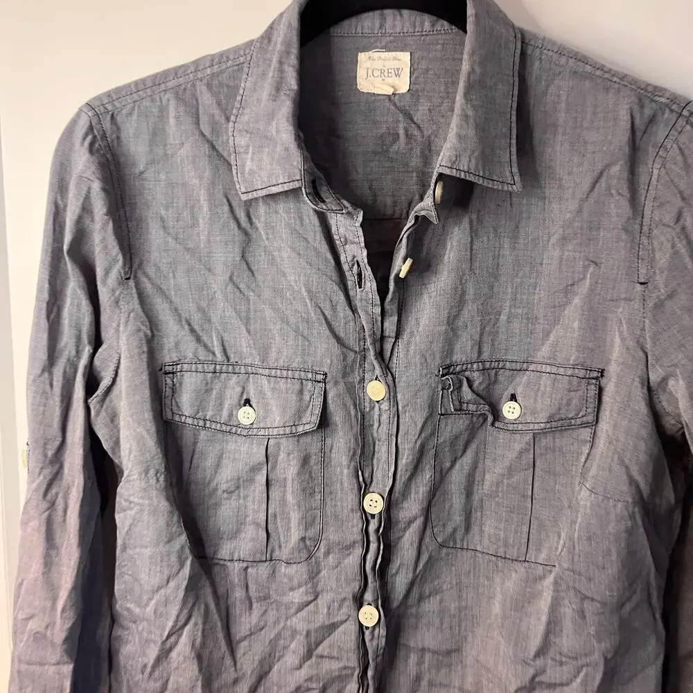 J. Crew Gray Roll-tab Long Sleeve Button Down Shirt Size XS